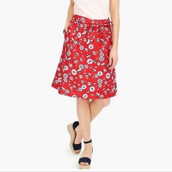 J.Crew Poppy Print Red Linen Skirt Size XS - Picture 1 of 5